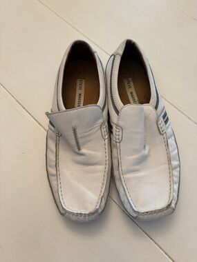 Steve Madden White Leather Slip-On Loafers